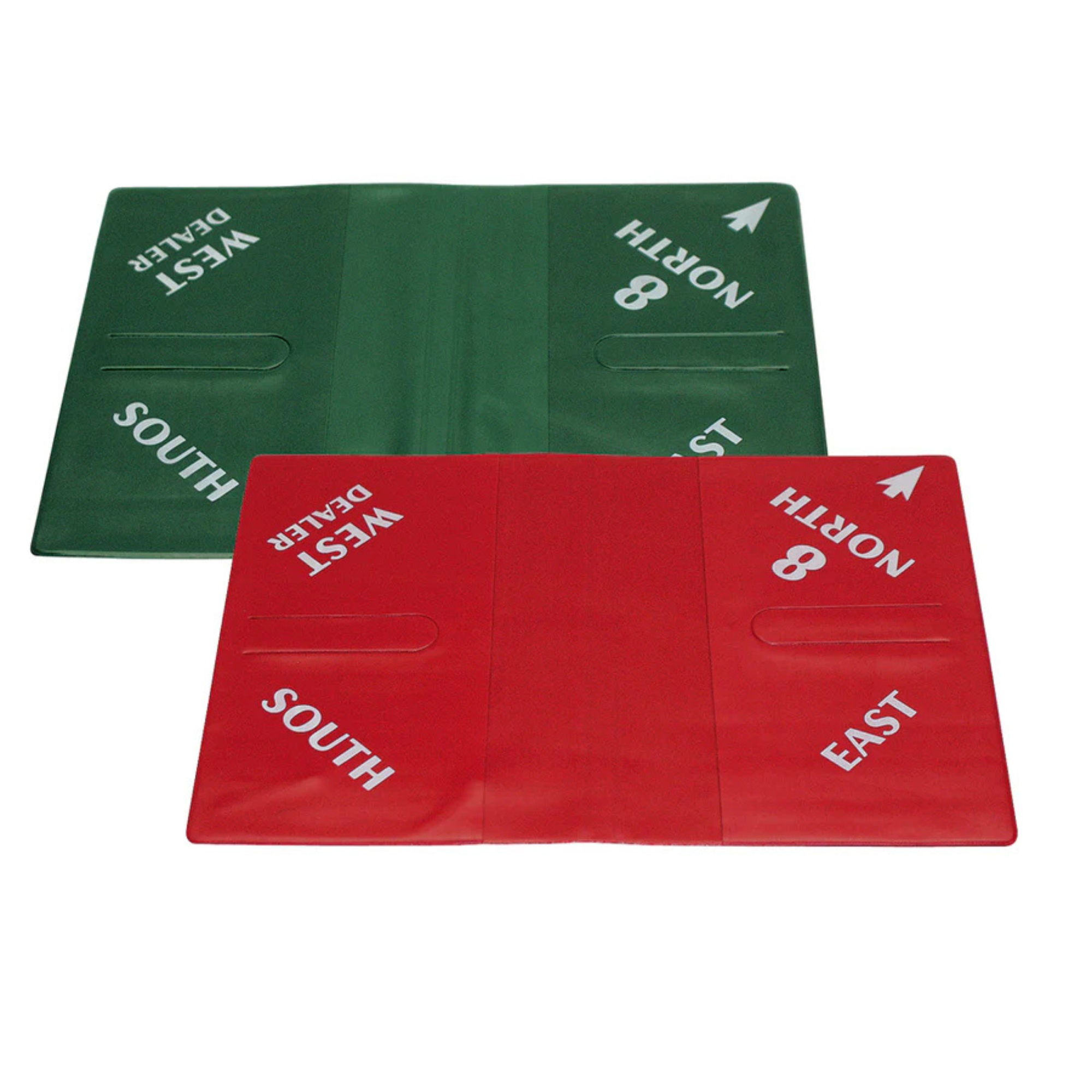 Weiche Bridge Boards, auch Wallets genannt, in rot und grün auf weißem Hintergrund.