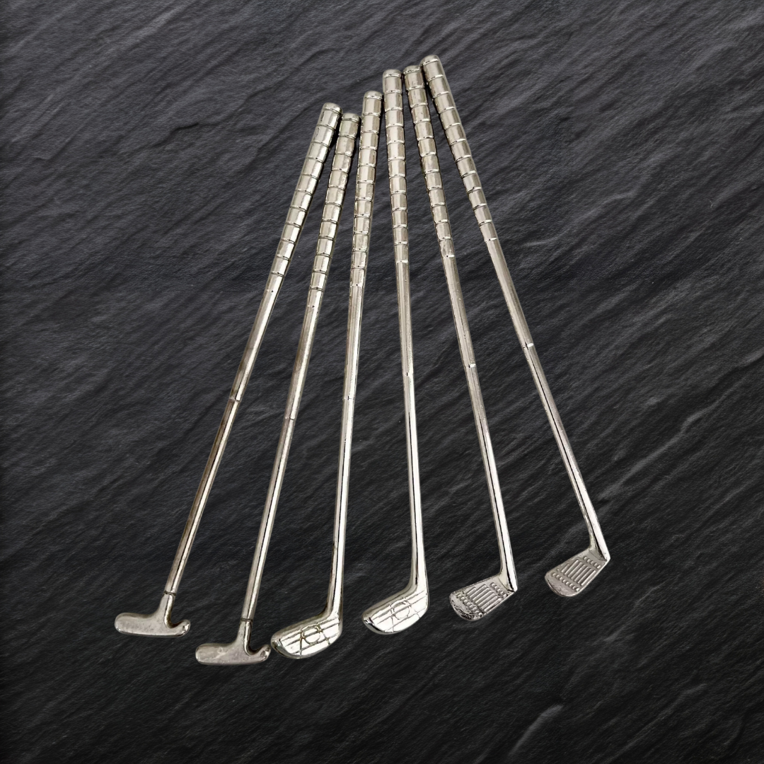 Cocktail Rührstab, 6er-Set, edel versilbert in Golfschläger-Form