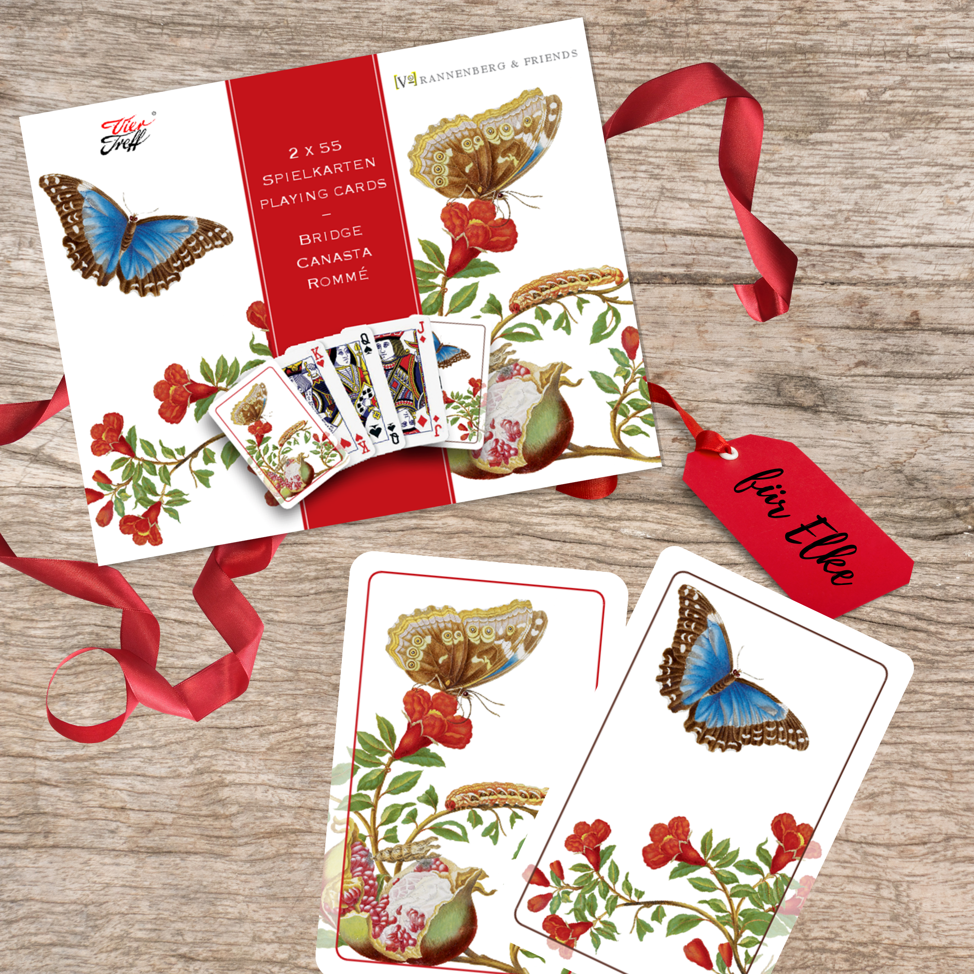 Design-Spielkarten Maria Sibylla Merian, Himmelsfalter auf Granatapfel für Bridge, Canasta Rommé