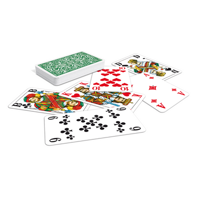 ASS Tarock/Schafkopf Senioren-Spielkarten lose und als Kartenstapel mit grün-weiß gemusterter Rückseite.