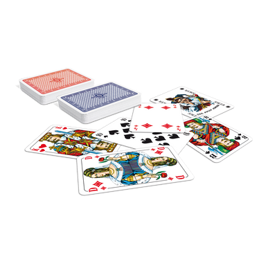 ASS Rommé-Spielkarten lose und als Kartenstapel mit blauer und roter Rückseite