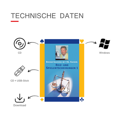 Technische Daten für das Bridge-Programm Reiz- und Spielaentscheidunen 1. 
Mögliche Medien: CD, CD mit USB-Stick oder Download. 
System: Windows
