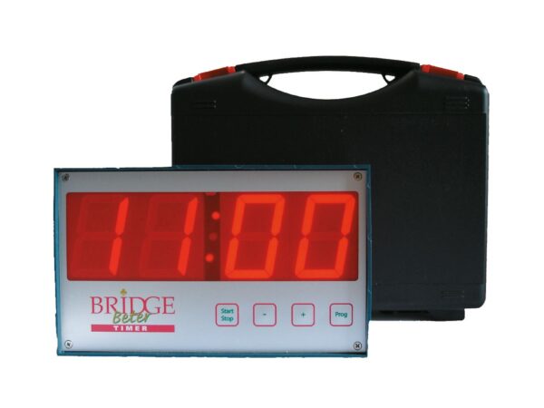 Der laufende Bridge Timer vor dem passenden Etui zum Stand 11 Minuten