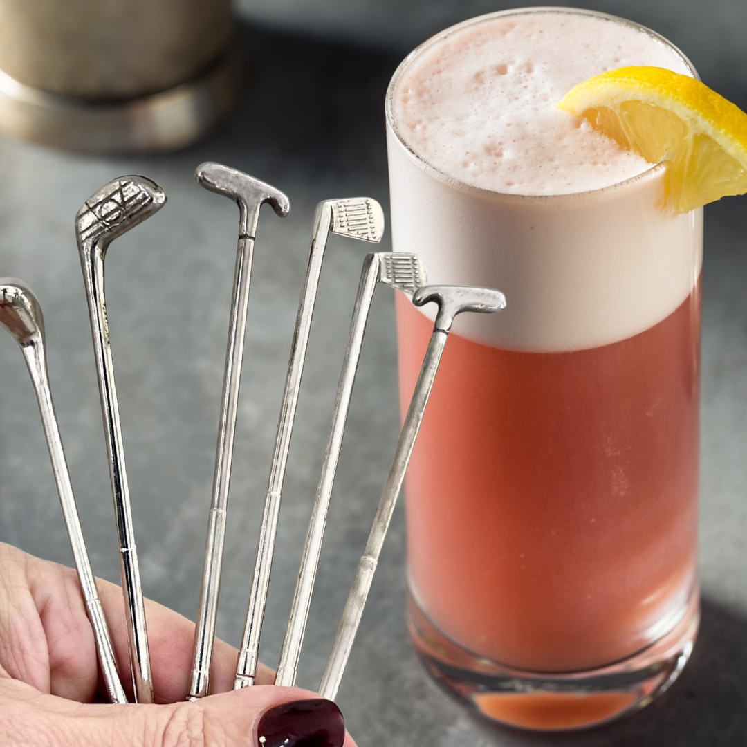 Cocktail Rührstab, 6er-Set, edel versilbert in Golfschläger-Form