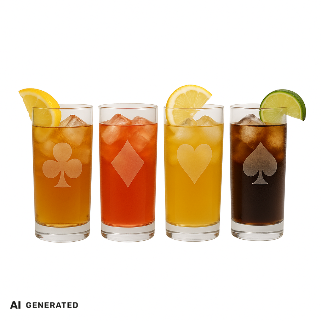Longdrink-Gläser mit Kartensymbolen, 4er-Set